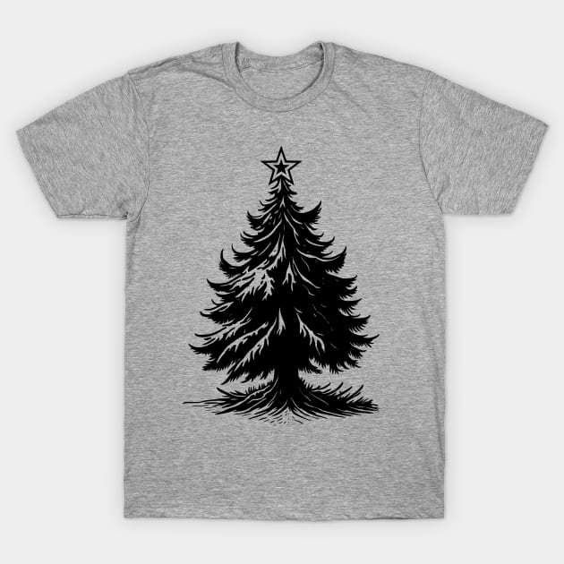 Minimalist Black Christmas Tree with Star on Top T-Shirt by JaussZ